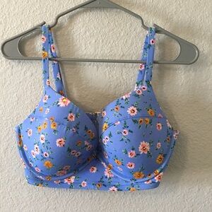 Shade & Shore Floral Print Bra in Blue and Pink 38D NWOT